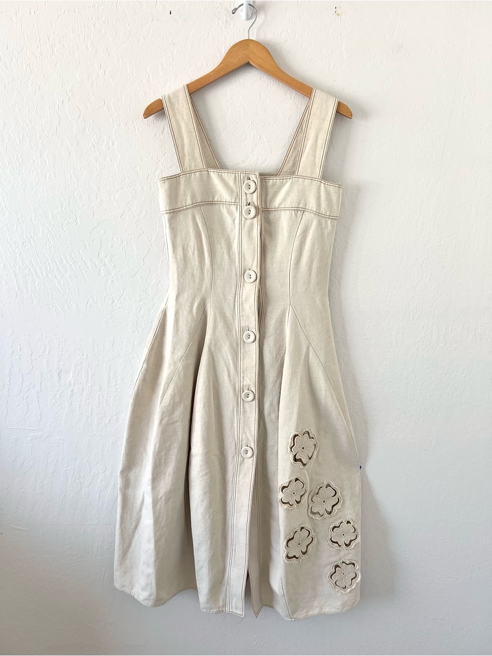 Gentry Portofino Appliqué Cotton Linen Embroidered Pleated Midi Dress